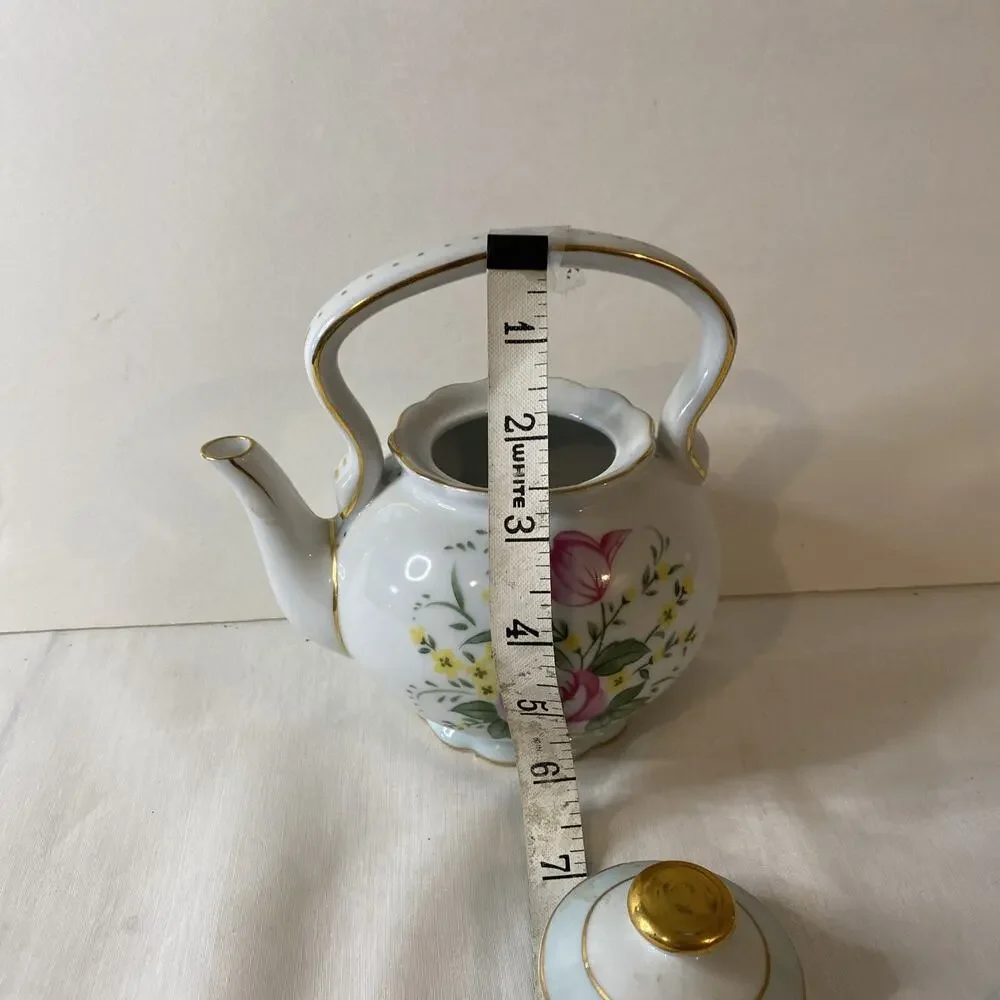 Vintage Nantucket Gold & Flower Teapot - w/ Lid 7